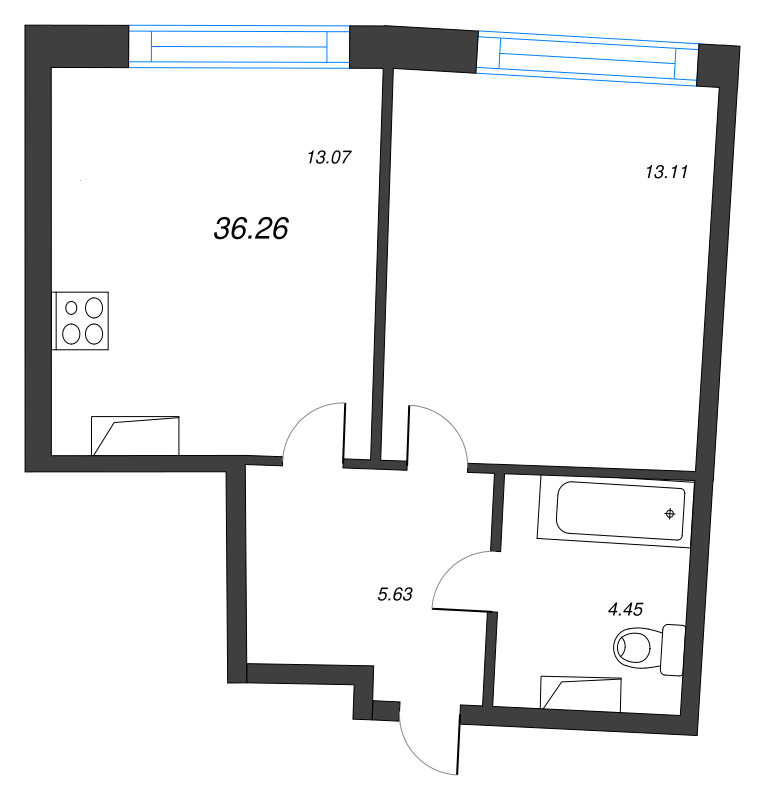 1-комнатная квартира, 36.26 м² в ЖК "Аквилон Riva" - планировка, фото №1