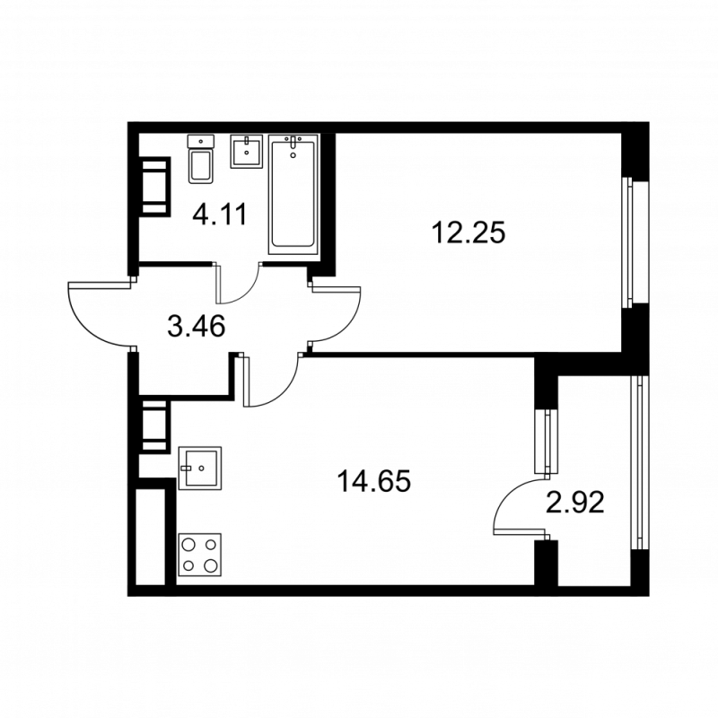 1-комнатная квартира, 35.93 м² - планировка, фото №1