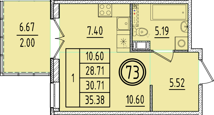 Квартира-студия, 28.71 м² в ЖК "Образцовый квартал 6.4" - планировка, фото №1