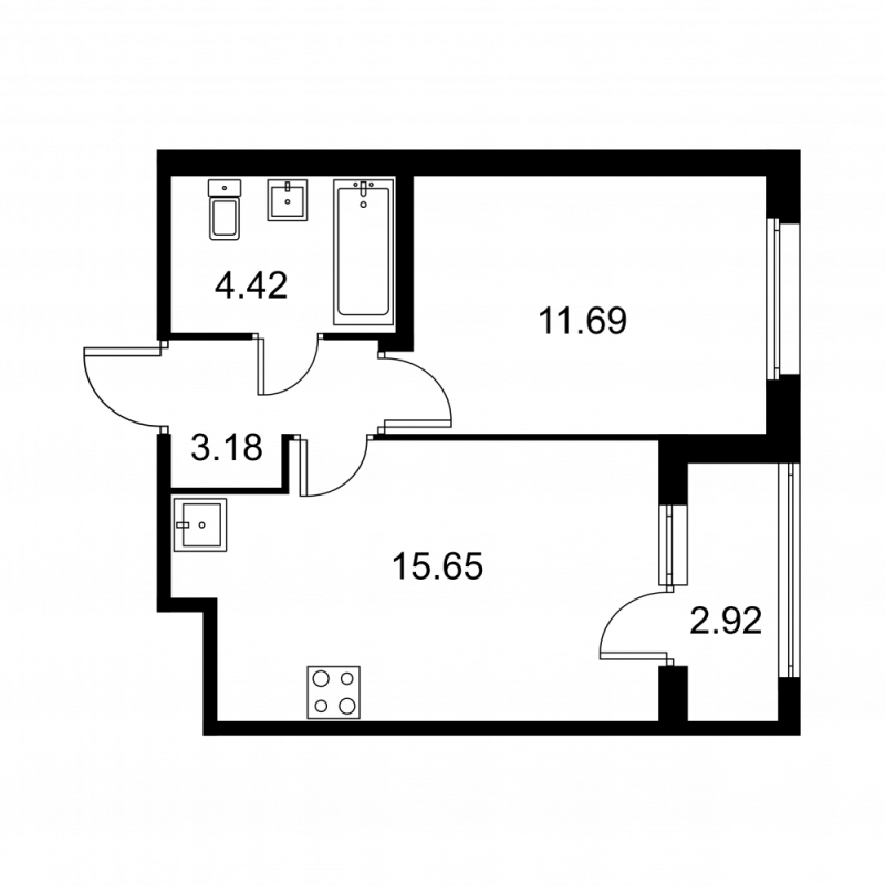 2-комнатная (Евро) квартира, 36.4 м² в ЖК "Квартал Заречье" - планировка, фото №1