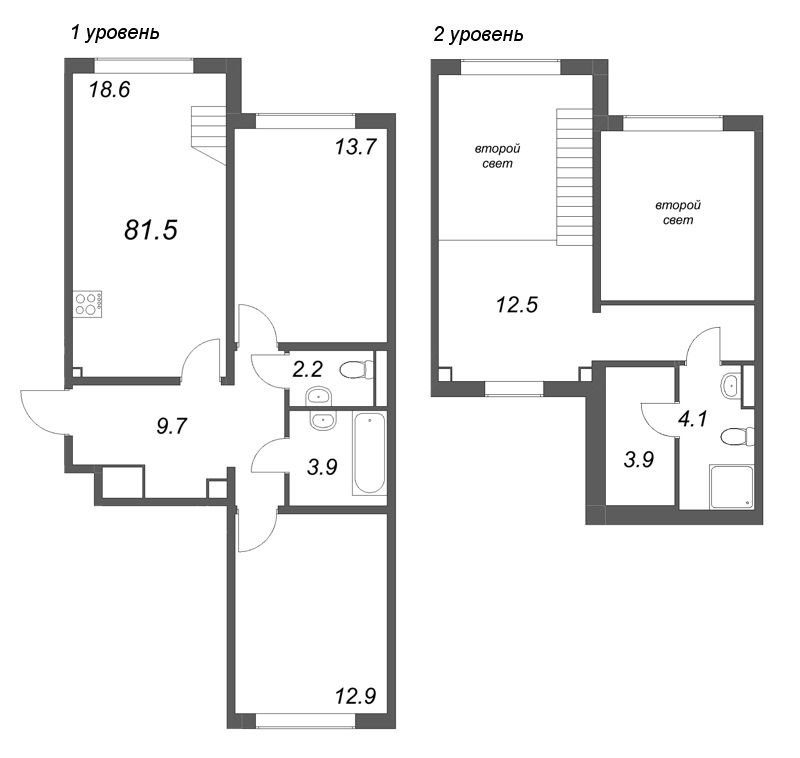 4-комнатная (Евро) квартира, 81.5 м² в ЖК "Пулково Лейк" - планировка, фото №1