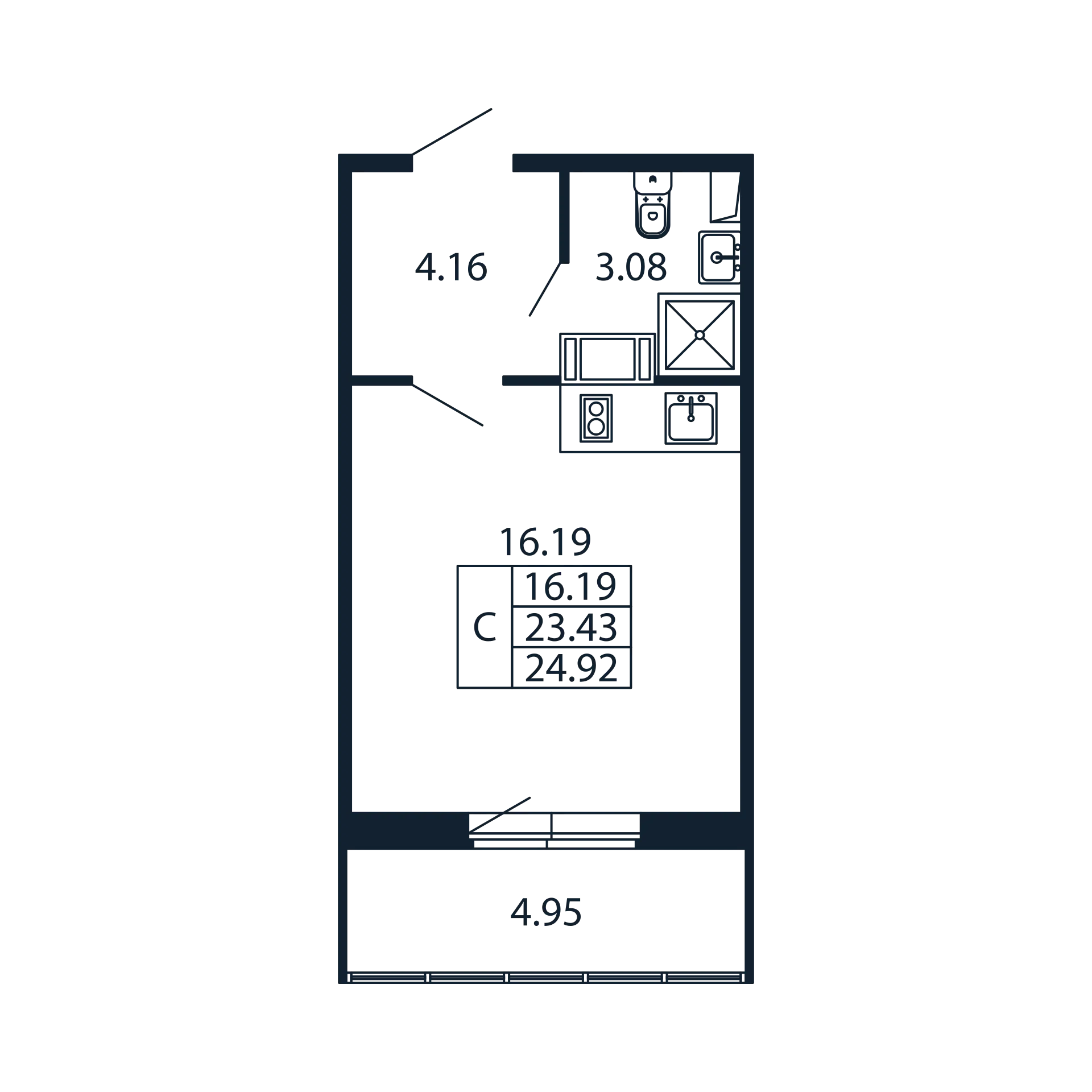 Квартира-студия, 23.43 м² - планировка, фото №1