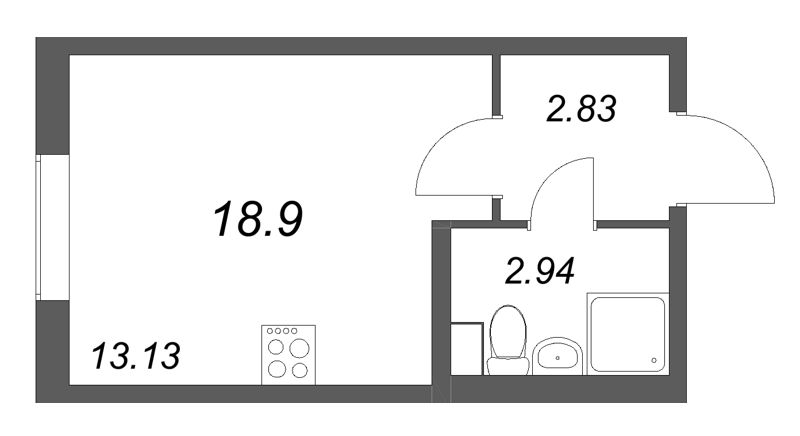 Квартира-студия, 18.9 м² в ЖК "Кинопарк" - планировка, фото №1