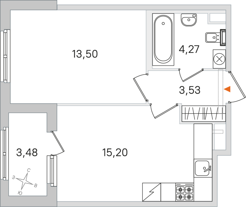 2-комнатная (Евро) квартира, 36.5 м² в ЖК "Дубровский" - планировка, фото №1