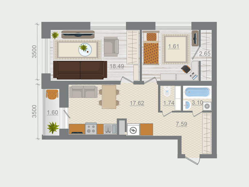 2-комнатная квартира, 63.6 м² в ЖК "Эко Квартал Гармония" - планировка, фото №1