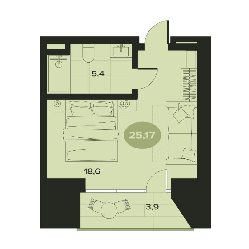 1-комнатная квартира, 27.9 м² в ЖК "Место в Смолячково" - планировка, фото №1