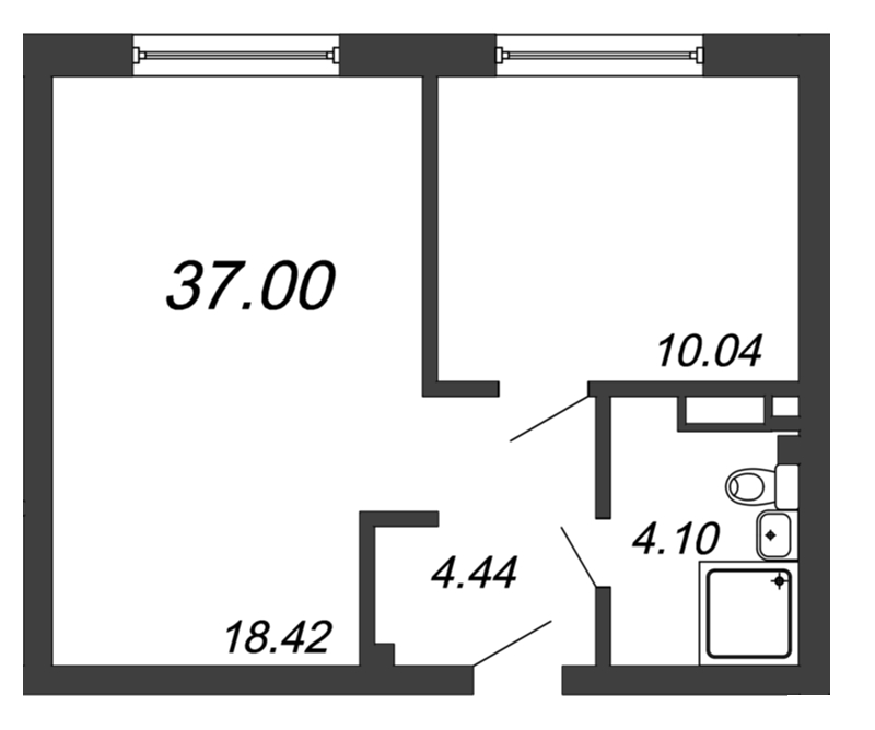 2-комнатная (Евро) квартира, 37 м² в ЖК "In2it" - планировка, фото №1