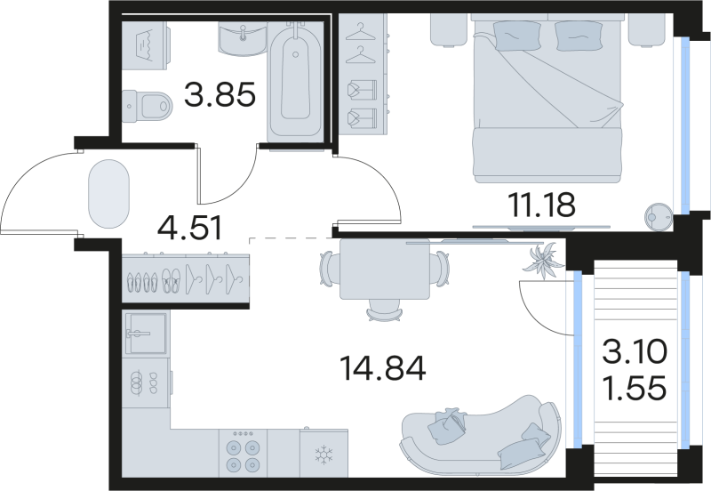 1-комнатная квартира, 35.93 м² в ЖК "Парголово" - планировка, фото №1