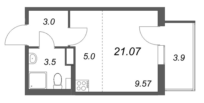 Квартира-студия, 21.07 м² - планировка, фото №1