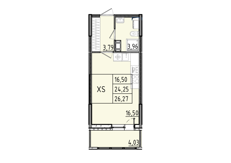 Квартира-студия, 26.27 м² - планировка, фото №1