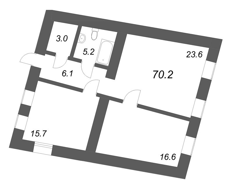 3-комнатная (Евро) квартира, 70.2 м² в ЖК "Дом купца Злобина" - планировка, фото №1