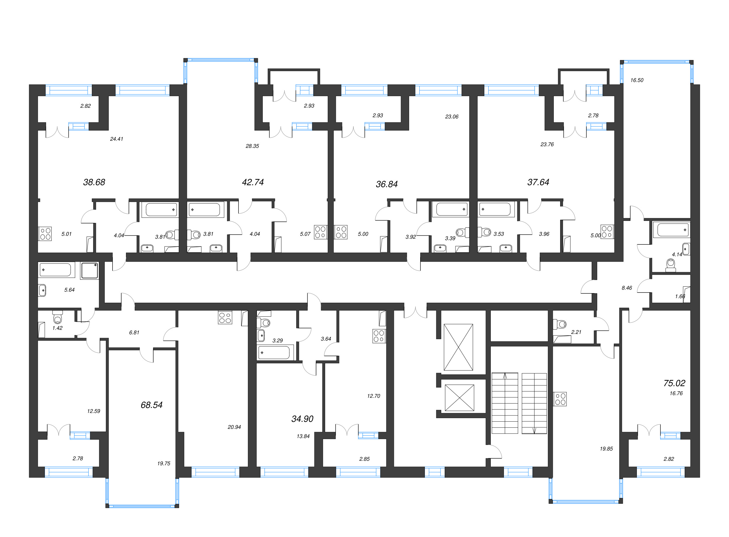 1-комнатная квартира, 37.64 м² в ЖК "Наука" - планировка этажа