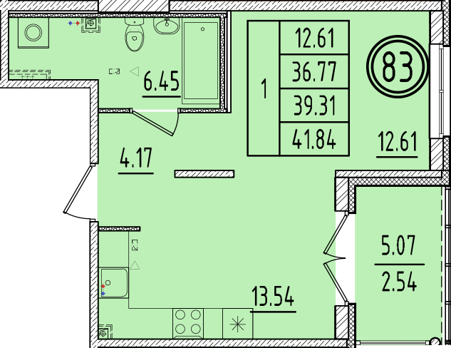 1-комнатная квартира, 36.77 м² в ЖК "Образцовый квартал 6.4" - планировка, фото №1