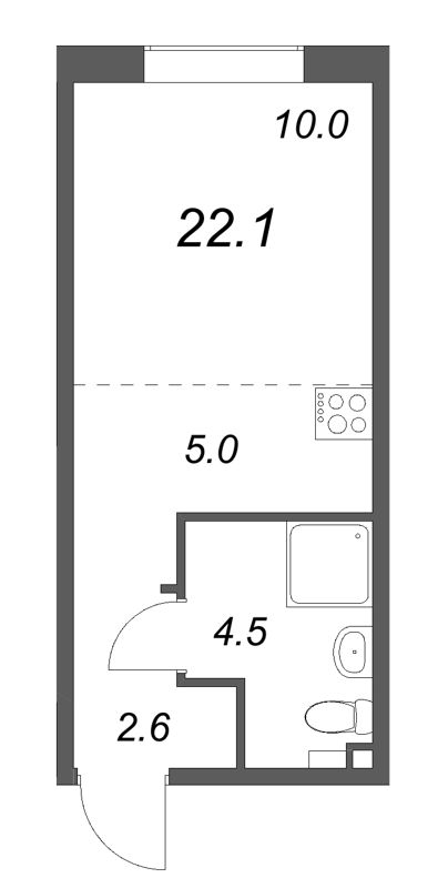 Квартира-студия, 22.1 м² в ЖК "Пулково Лейк" - планировка, фото №1