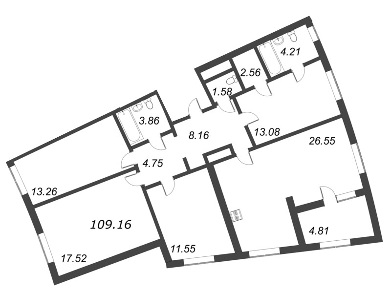 5-комнатная (Евро) квартира, 109.16 м² - планировка, фото №1