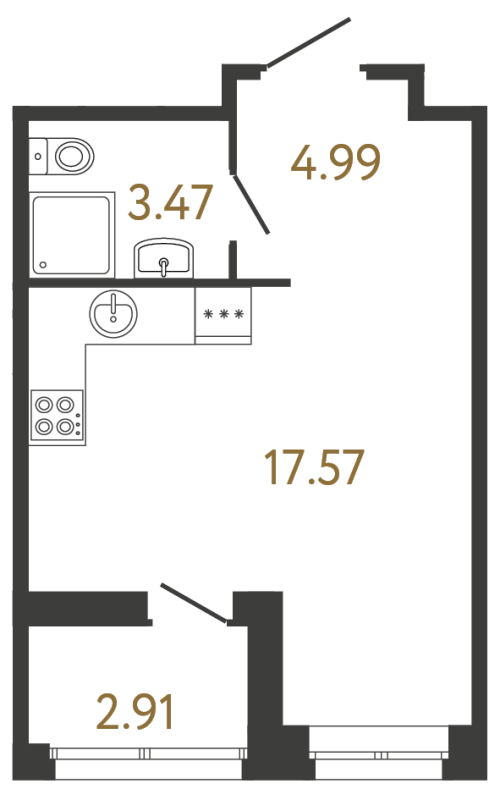 Квартира-студия, 26.03 м² - планировка, фото №1