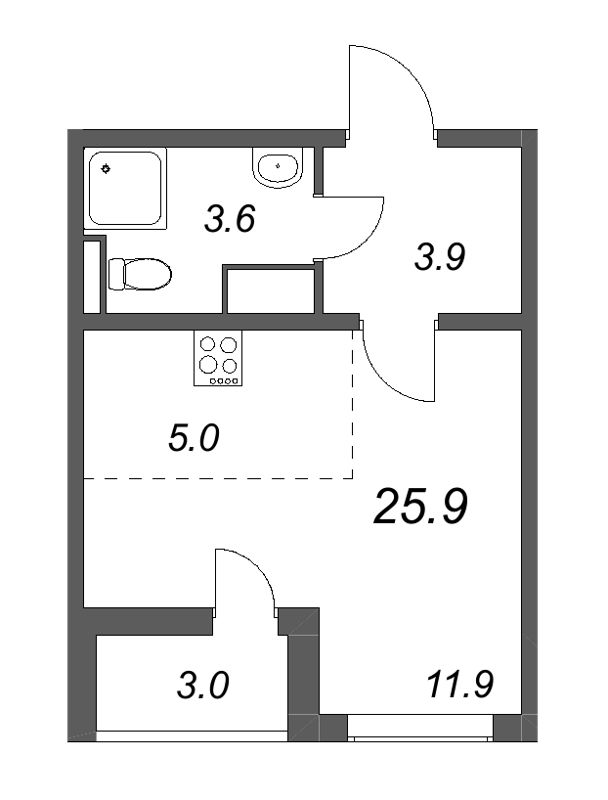 Квартира-студия, 26.6 м² в ЖК "Цветной город" - планировка, фото №1