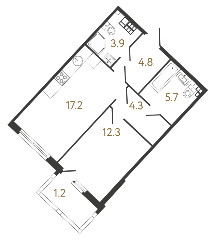 2-комнатная (Евро) квартира, 48.2 м² - планировка, фото №1