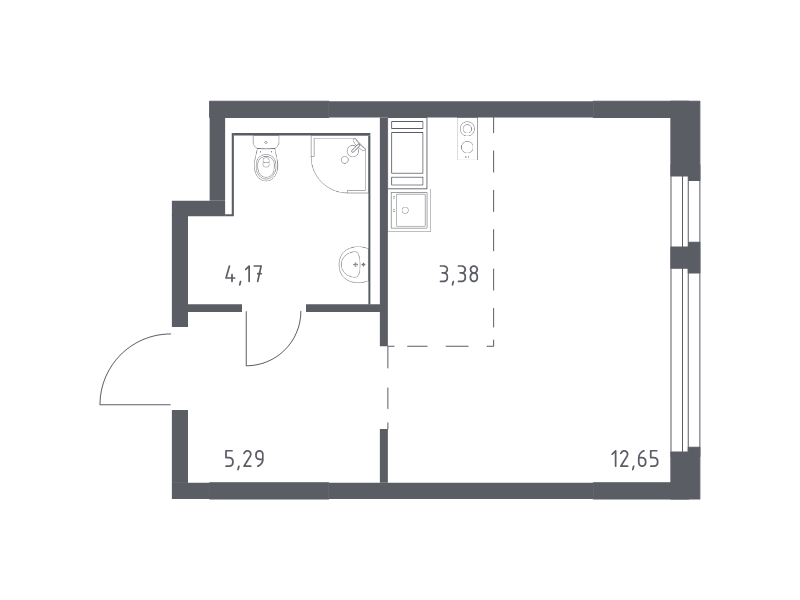 Квартира-студия, 25.49 м² в ЖК "Новое Колпино" - планировка, фото №1