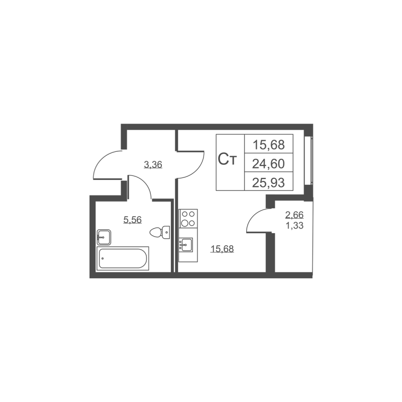 Квартира-студия, 25.93 м² в ЖК "Высота" - планировка, фото №1