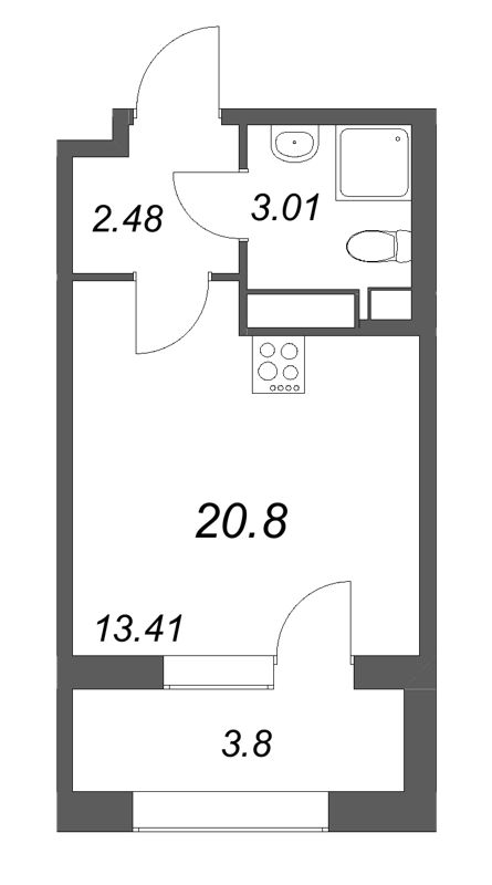 Квартира-студия, 20.8 м² в ЖК "Аурум" - планировка, фото №1