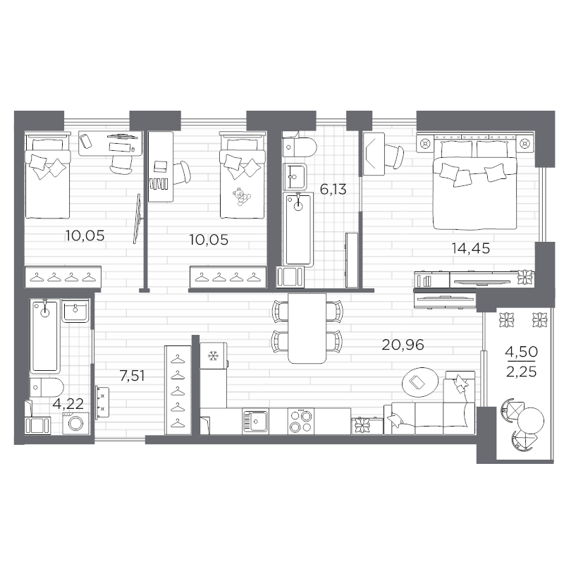 4-комнатная (Евро) квартира, 75.62 м² в ЖК "Сезоны" - планировка, фото №1