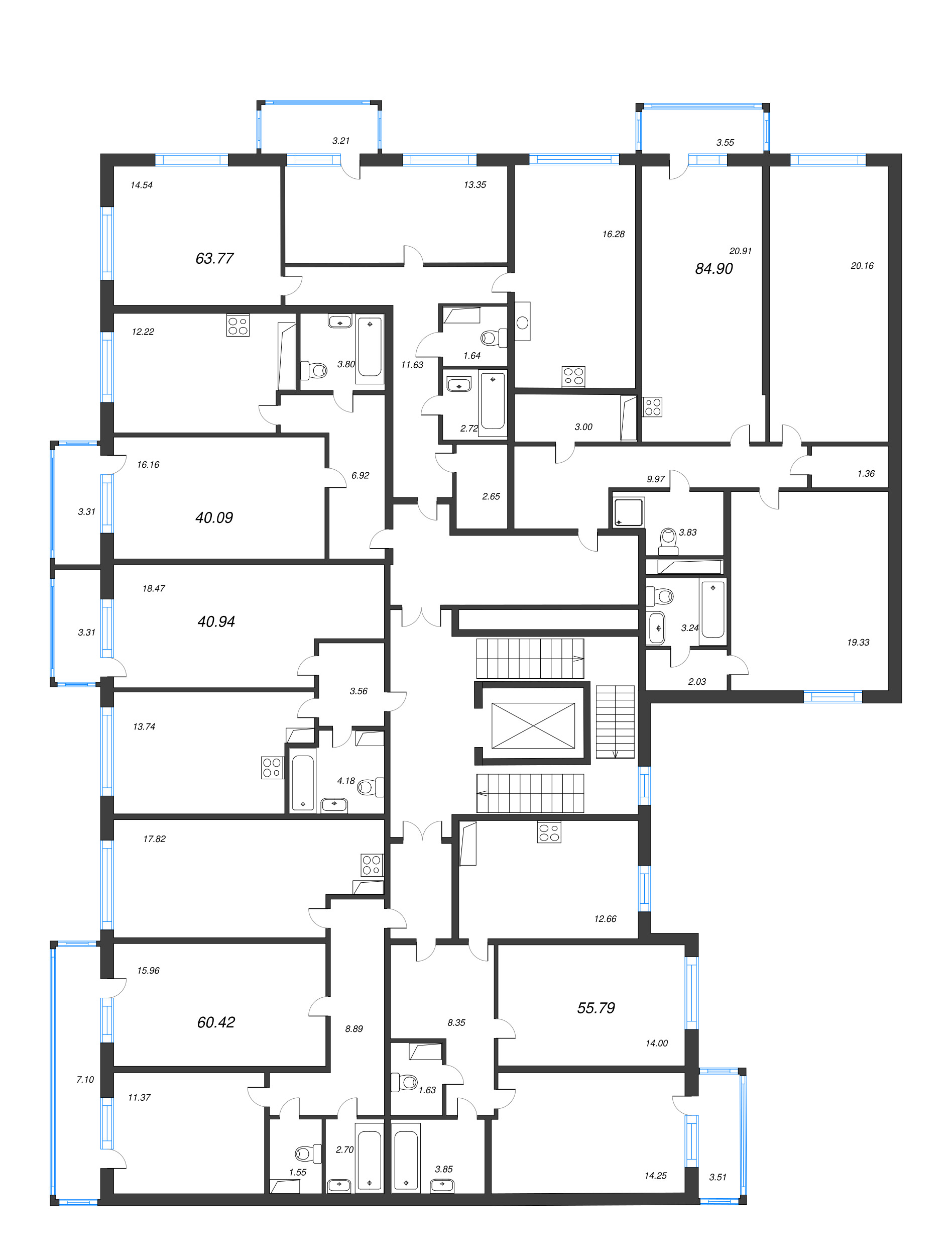 1-комнатная квартира, 43.26 м² - планировка этажа