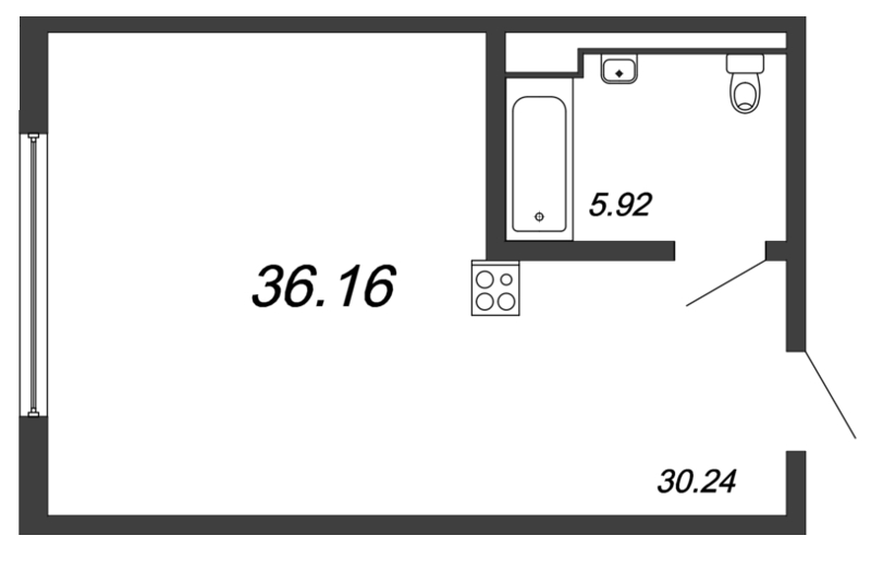 Квартира-студия, 36.18 м² - планировка, фото №1