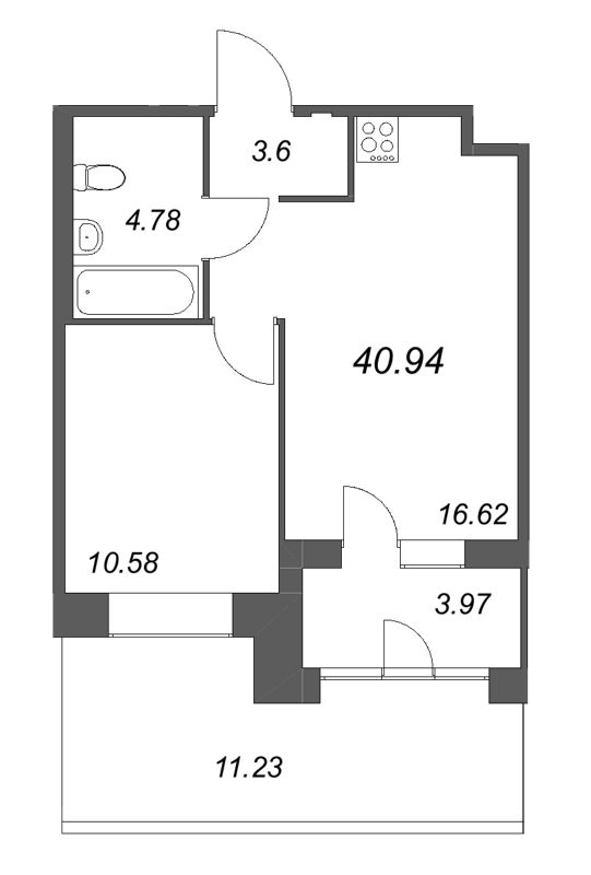 2-комнатная (Евро) квартира, 40.94 м² в ЖК "Ranta Residence" - планировка, фото №1