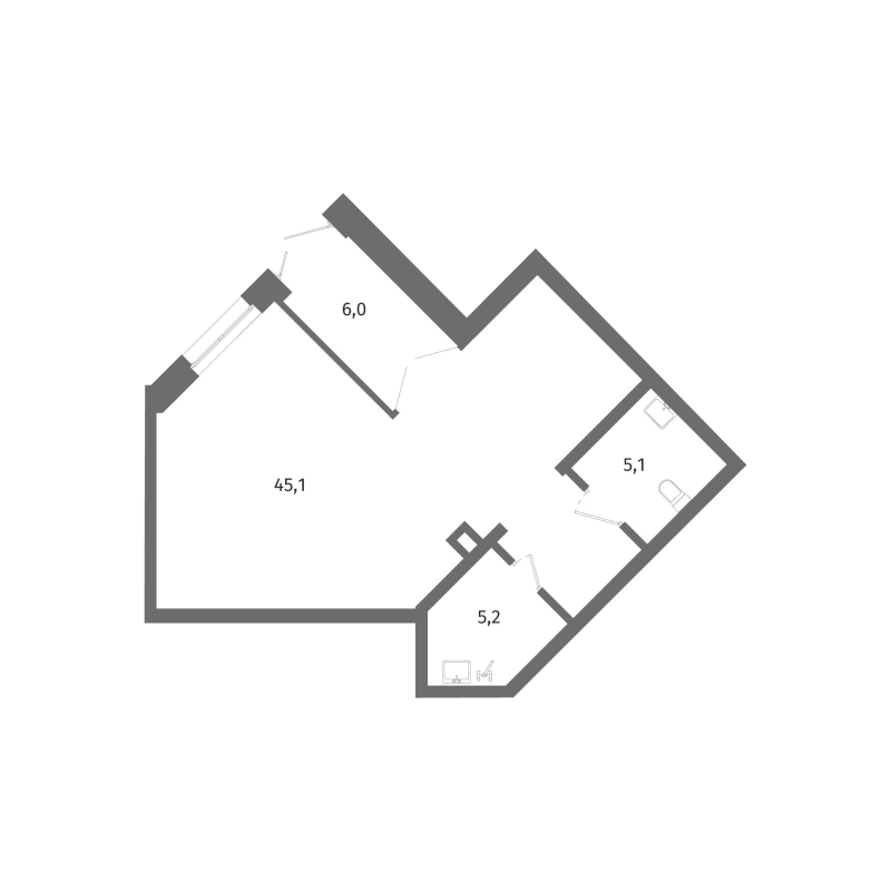 Помещение, 61.4 м² в ЖК "Листва" - планировка, фото №1