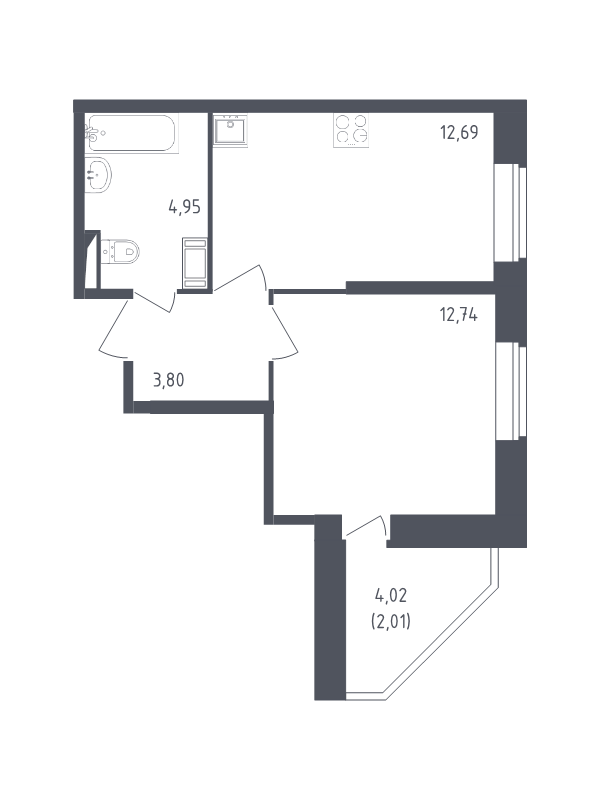 1-комнатная квартира, 36.19 м² - планировка, фото №1