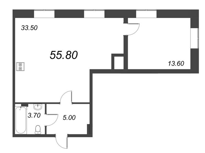 2-комнатная (Евро) квартира, 55.8 м² - планировка, фото №1