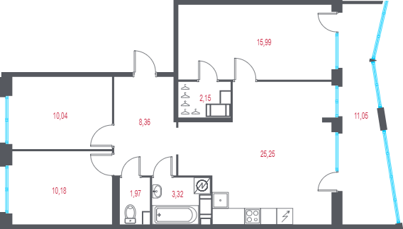 4-комнатная (Евро) квартира, 82.79 м² - планировка, фото №1