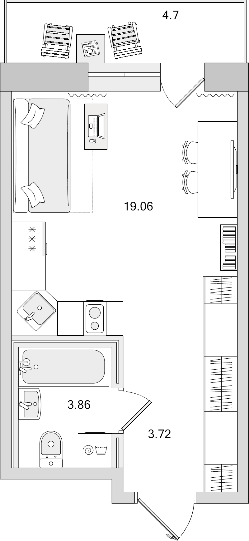 Квартира-студия, 26.64 м² - планировка, фото №1