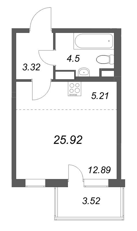 Квартира-студия, 25.92 м² в ЖК "ЮгТаун" - планировка, фото №1