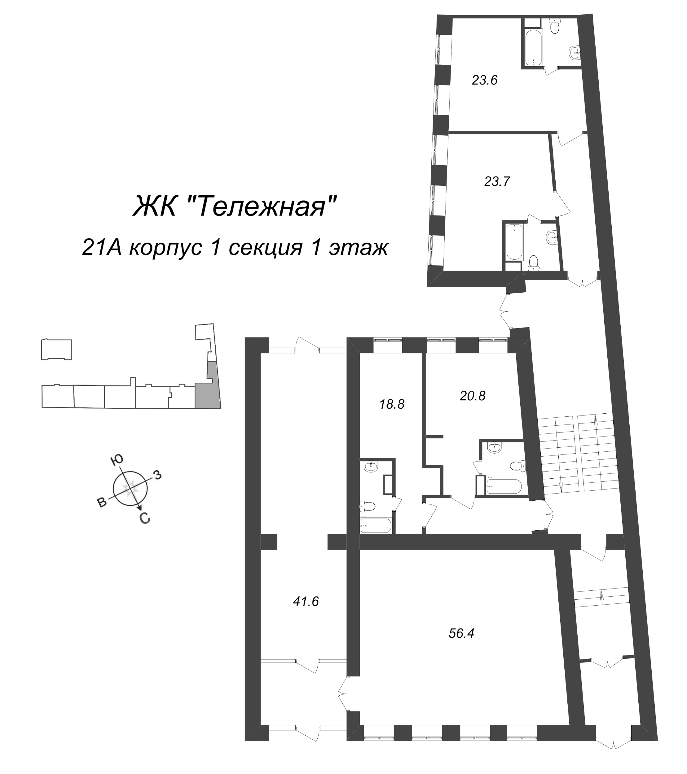 Помещение, 107.6 м² в ЖК "Тележная 21-29" - планировка этажа