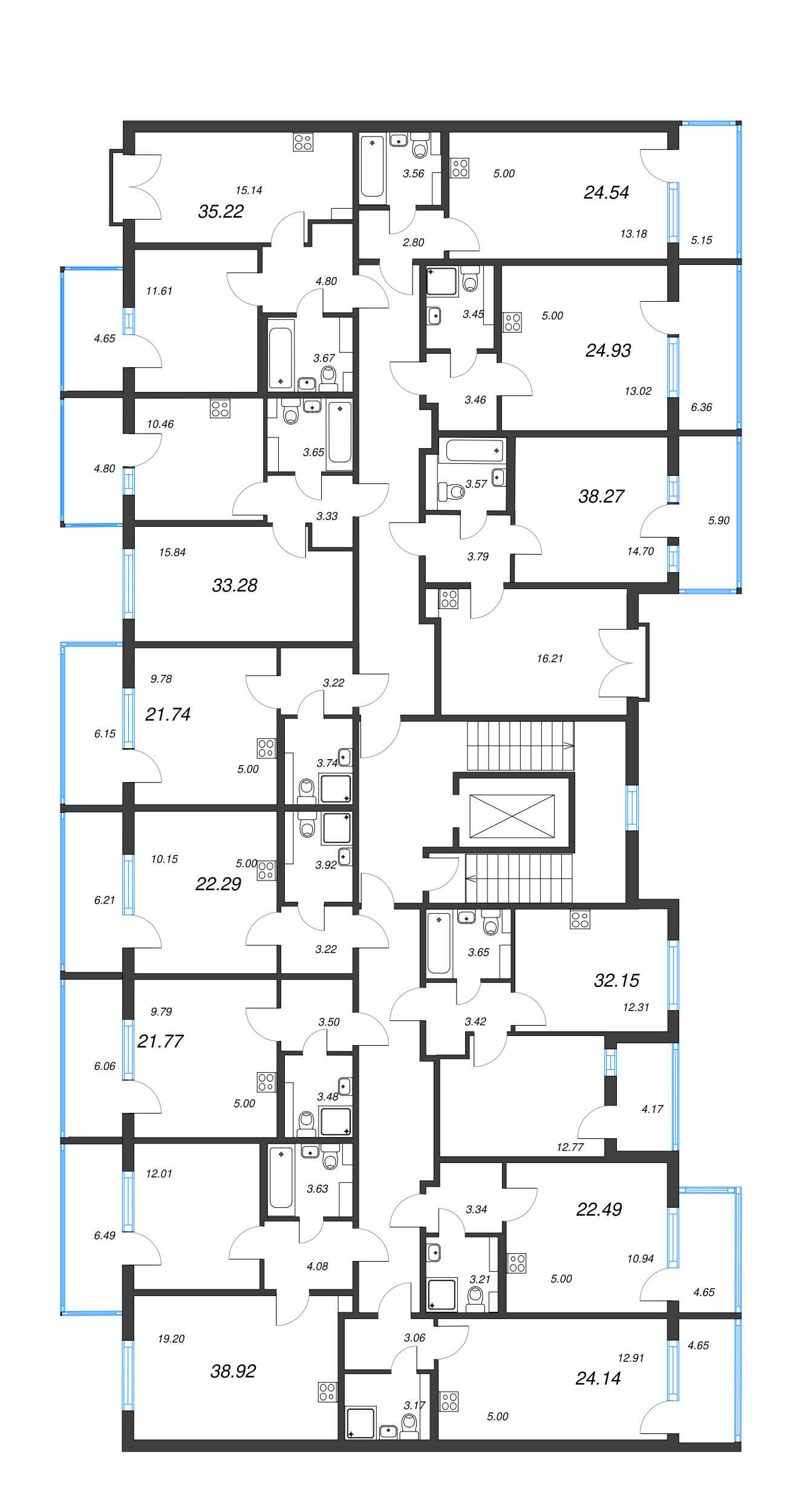 1-комнатная квартира, 33.28 м² - планировка этажа