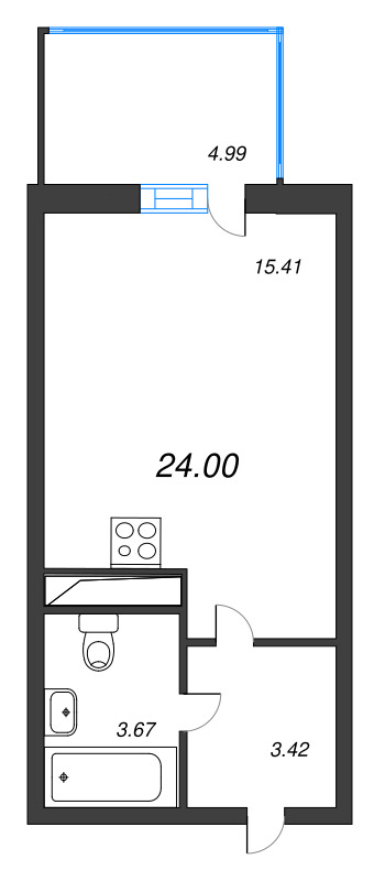Квартира-студия, 24 м² в ЖК "Аквилон Stories" - планировка, фото №1