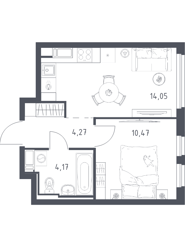 1-комнатная квартира, 32.96 м² в ЖК "Новое Колпино" - планировка, фото №1
