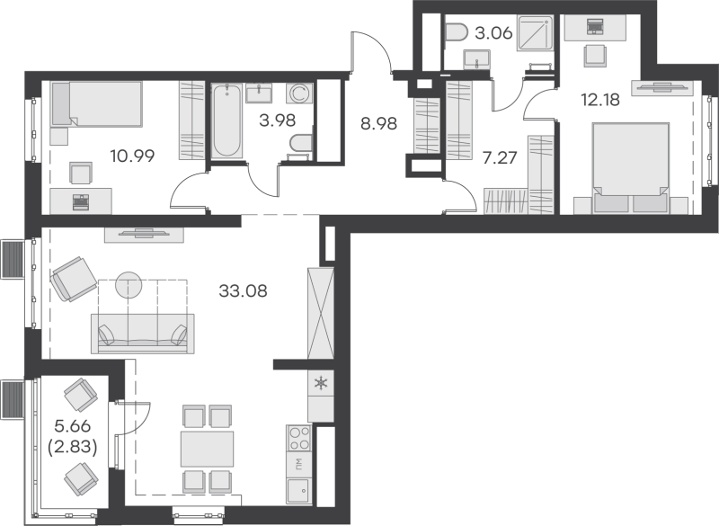 3-комнатная (Евро) квартира, 82.37 м² - планировка, фото №1