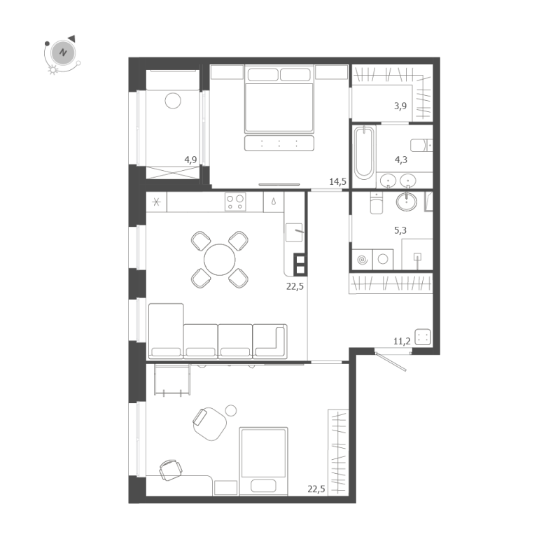 3-комнатная (Евро) квартира, 86.7 м² в ЖК "ЛДМ" - планировка, фото №1