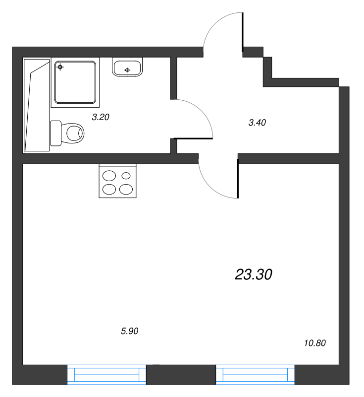 Квартира-студия, 23.3 м² - планировка, фото №1