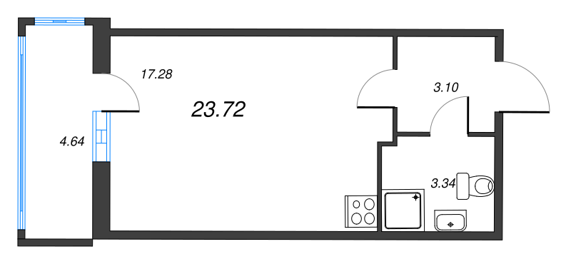 Квартира-студия, 23.72 м² - планировка, фото №1