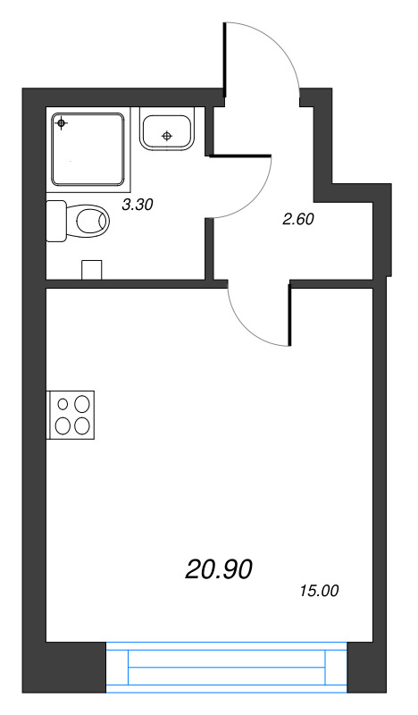 Квартира-студия, 20.9 м² - планировка, фото №1
