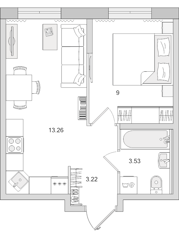1-комнатная квартира, 29.01 м² в ЖК "Новые горизонты" - планировка, фото №1