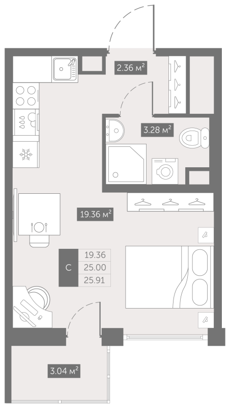 Квартира-студия, 25.91 м² в ЖК "UP-квартал Новый Московский" - планировка, фото №1