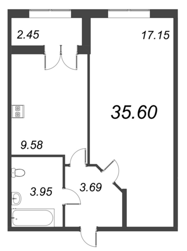 1-комнатная квартира, 35.6 м² в ЖК "Рождественский квартал" - планировка, фото №1