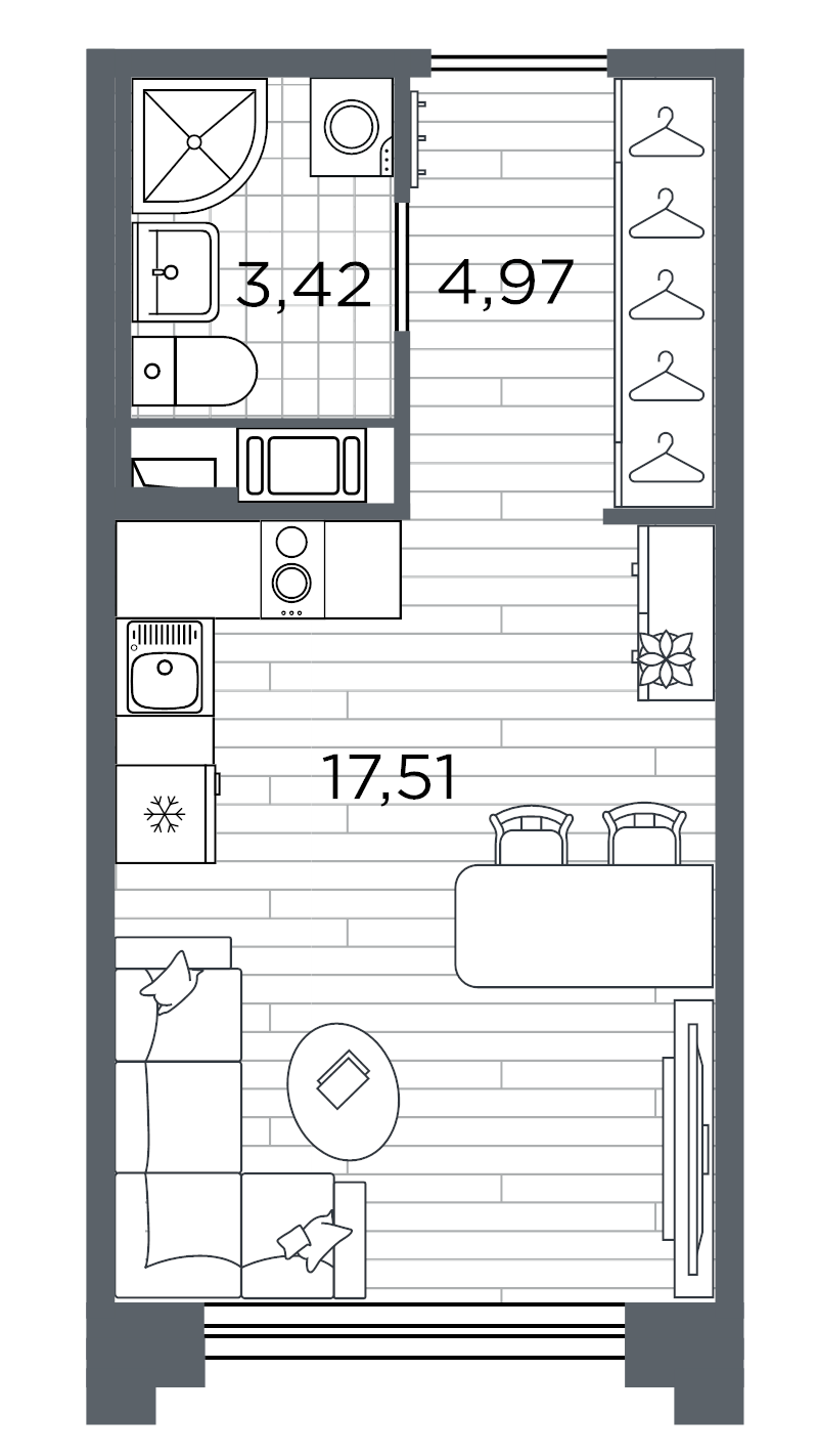 Квартира-студия, 25.9 м² в ЖК "Ассамблея" - планировка, фото №1