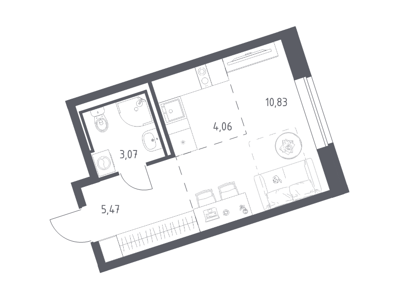 Квартира-студия, 23.43 м² в ЖК "Живи! В Рыбацком" - планировка, фото №1