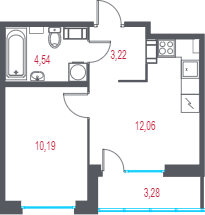 1-комнатная квартира, 31.65 м² - планировка, фото №1